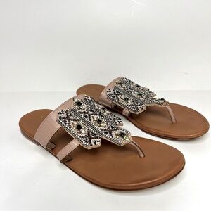 ANTHROPOLOGIE Embellished Beaded Thong Leather Sandals Size 39